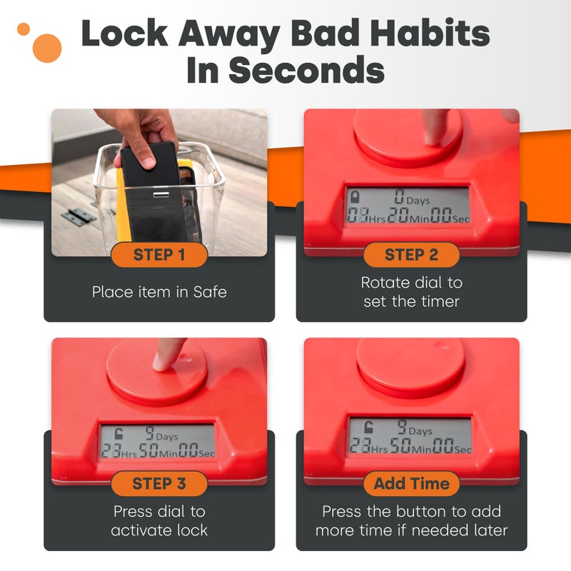 Kitchen Safe Time Locking Container (Medium), Timed Lock Box for Cell Phones, Snacks, and other unwanted temptations (Red Lid + 5.5â€ White Base) - Image 4
